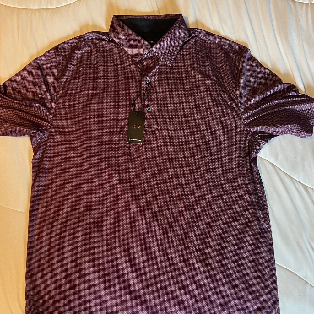 NWT Greg Norman PLAY DRY Golf Polo Shirt - Red/Blue Micro-Pattern - Men's Medium